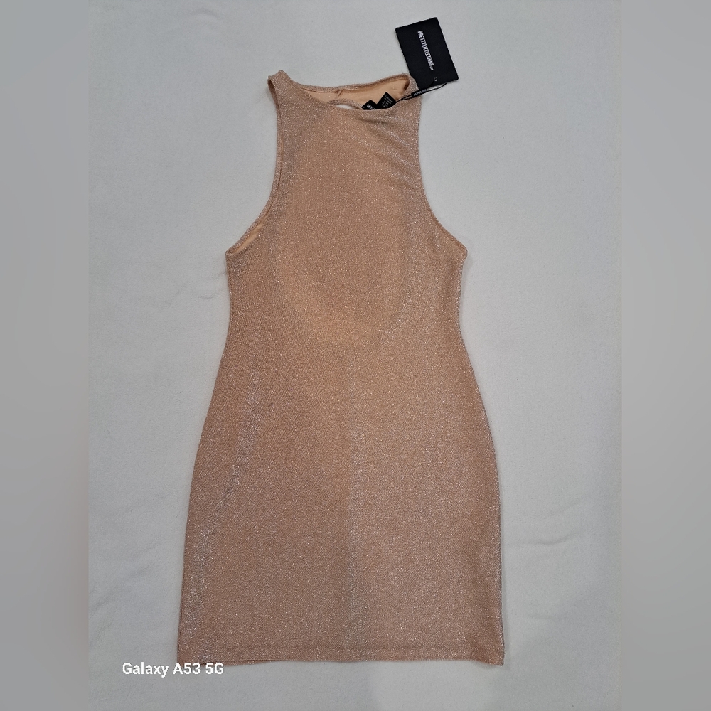 PrettyLittleThing Tan Bright Fitted Ribbed Tank Dress New